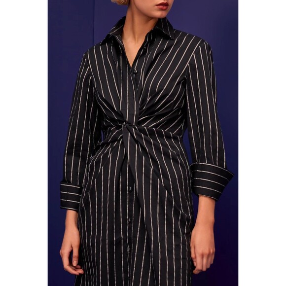NWT C/MEO Collective Black Striped Petite Shirt Dress – Size XXS - Picture 4 of 5